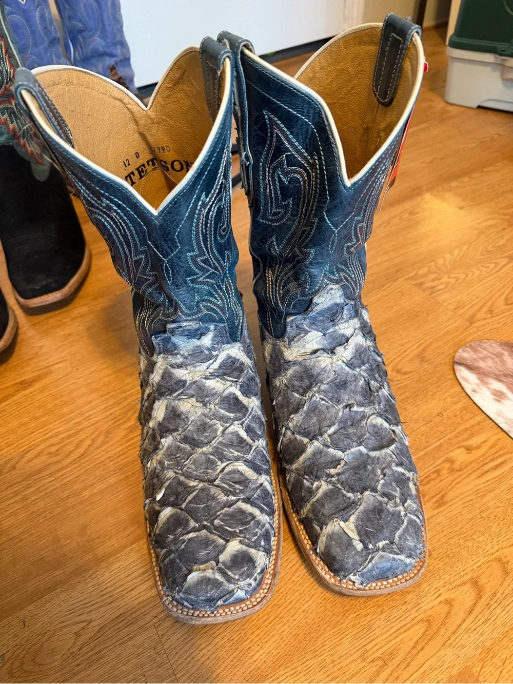 Stetson Blue Exotic Fish Scale Pirarucu Cowboy Boots